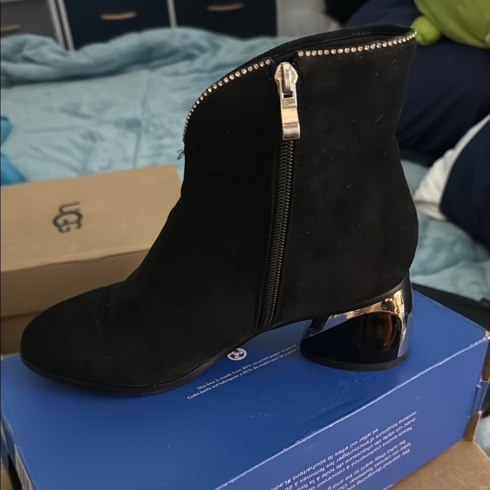 Black and Silver Ankle Boots with Chunky Heel